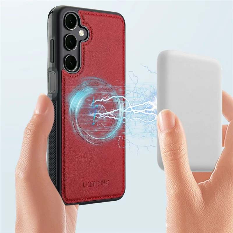 LC.IMEEKE Magnetische Hülle kompatibel mit Samsung Galaxy S24+ MagSafe, Leder+TPU-Rückseite - Rot