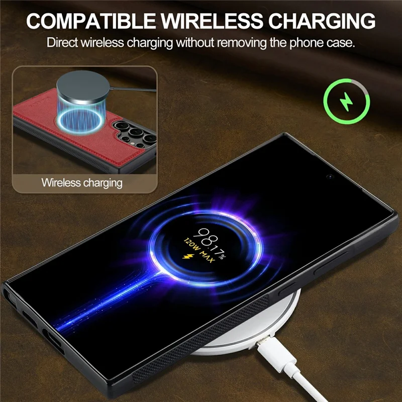 LC.IMEEKE For Samsung Galaxy S23 Ultra Magnetic Case Compatible with MagSafe Leather+TPU Back Cover - Red