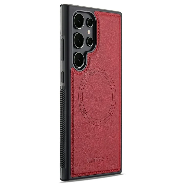 LC.IMEEKE For Samsung Galaxy S22 Ultra 5G Case Compatible with MagSafe Leather+TPU Back Cover - Red