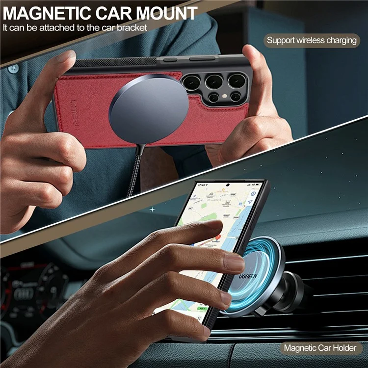 LC.IMEEKE For Samsung Galaxy S22 Ultra 5G Case Compatible with MagSafe Leather+TPU Back Cover - Red