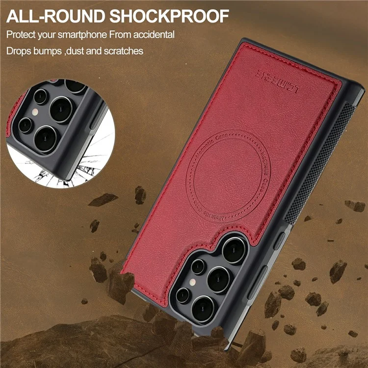 LC.IMEEKE For Samsung Galaxy S22 Ultra 5G Case Compatible with MagSafe Leather+TPU Back Cover - Red