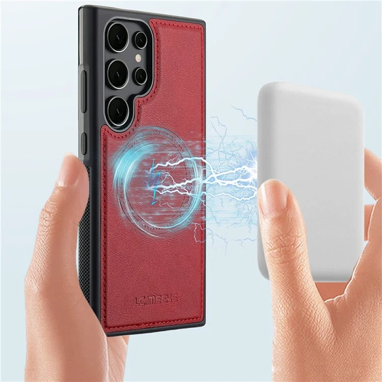 LC.IMEEKE For Samsung Galaxy S22 Ultra 5G Case Compatible with MagSafe Leather+TPU Back Cover - Red