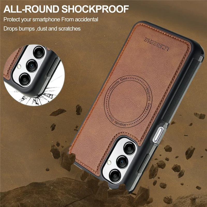 LC.IMEEKE For Samsung Galaxy A54 5G Magnetic Case Leather+TPU Back Cover - Brown