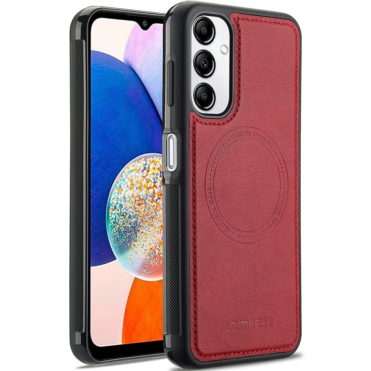 LC.IMEEKE For Samsung Galaxy A14 4G / 5G Magnetic Case Compatible with MagSafe Leather+TPU Back Cover - Red