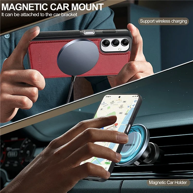 LC.IMEEKE For Samsung Galaxy A14 4G / 5G Magnetic Case Compatible with MagSafe Leather+TPU Back Cover - Red