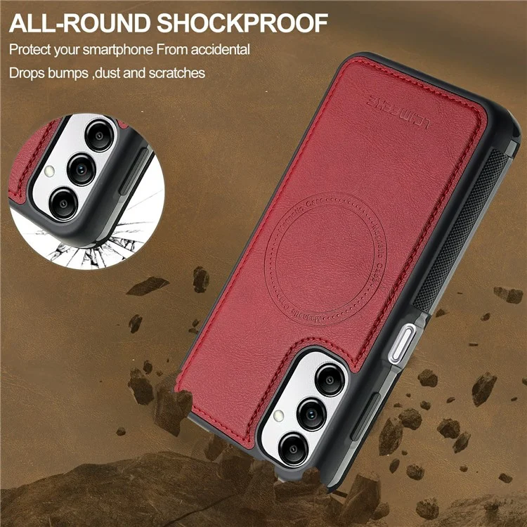 LC.IMEEKE For Samsung Galaxy A14 4G / 5G Magnetic Case Compatible with MagSafe Leather+TPU Back Cover - Red