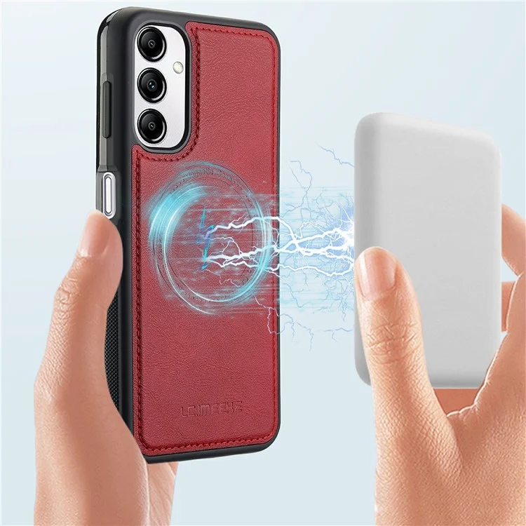 LC.IMEEKE For Samsung Galaxy A14 4G / 5G Magnetic Case Compatible with MagSafe Leather+TPU Back Cover - Red