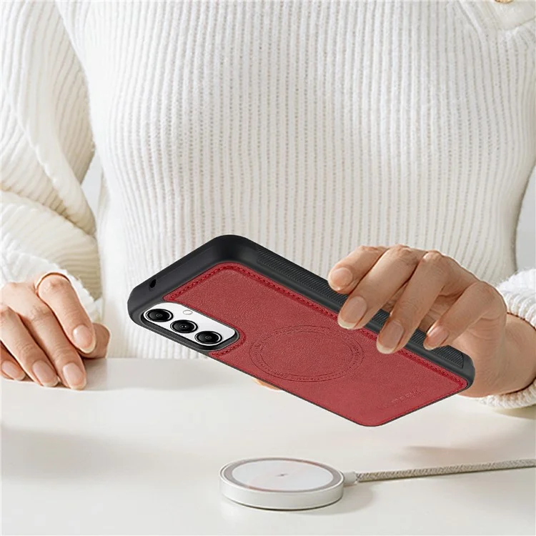 LC.IMEEKE For Samsung Galaxy A14 4G / 5G Magnetic Case Compatible with MagSafe Leather+TPU Back Cover - Red