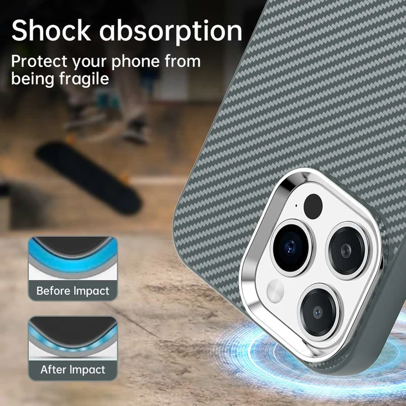 Coque pour iPhone 15 Pro Hybrid Back Cover Texture fibre de carbone - Gris