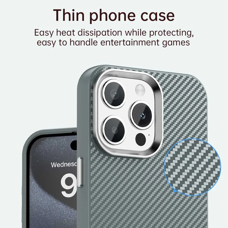 Coque pour iPhone 15 Pro Hybrid Back Cover Texture fibre de carbone - Gris
