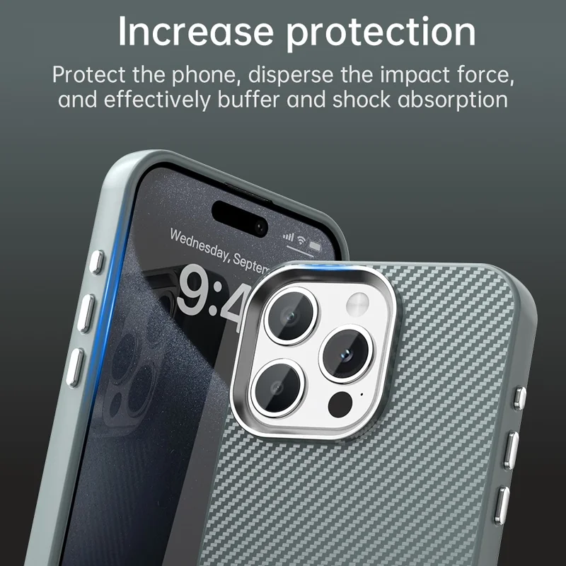 Coque pour iPhone 15 Pro Hybrid Back Cover Texture fibre de carbone - Gris
