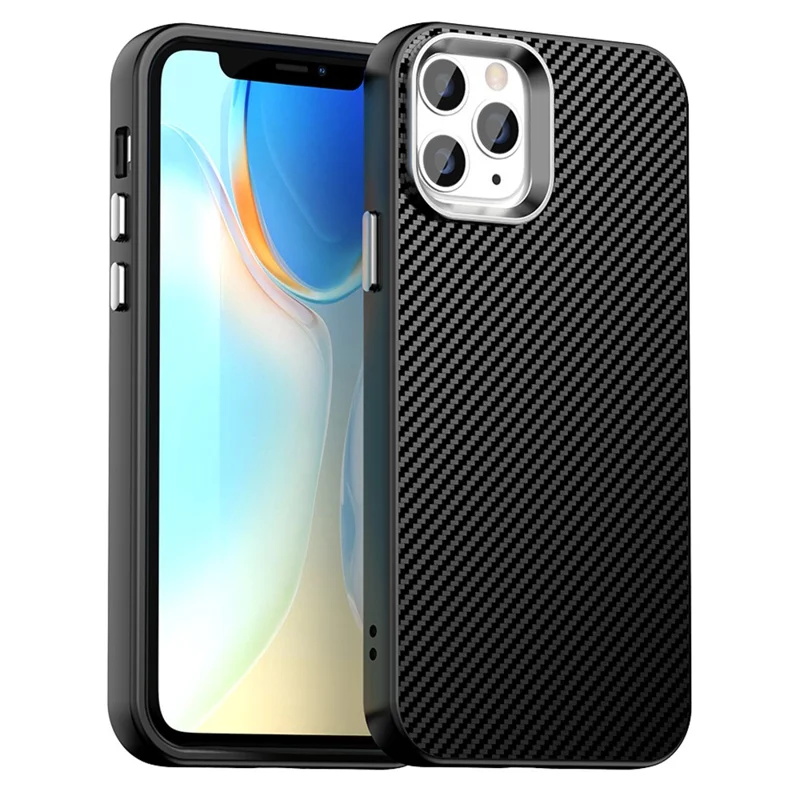 Custodia per iPhone 11 Pro Max Ibrida Back Cover Texture in fibra di carbonio - Nero