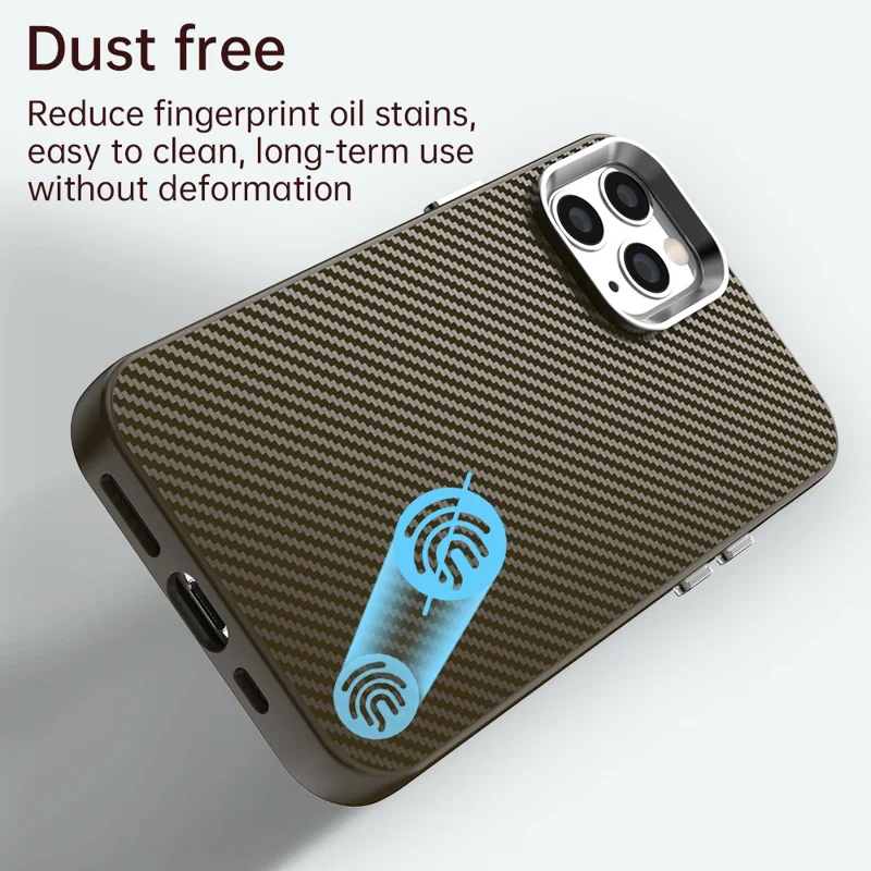 For iPhone 11 Pro Max Case Cell Phone Hybrid Back Cover Carbon Fiber Texture - Brown