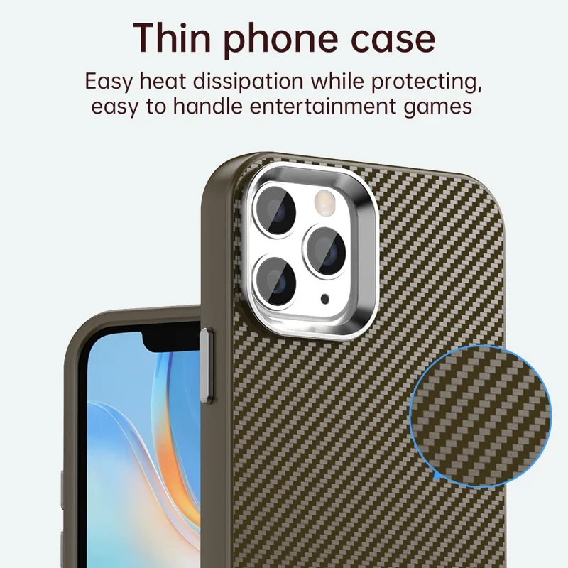 For iPhone 11 Pro Max Case Cell Phone Hybrid Back Cover Carbon Fiber Texture - Brown