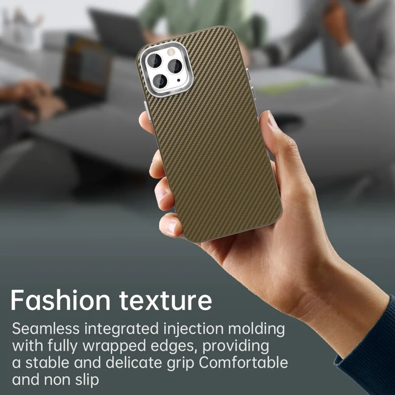 For iPhone 11 Pro Max Case Cell Phone Hybrid Back Cover Carbon Fiber Texture - Brown