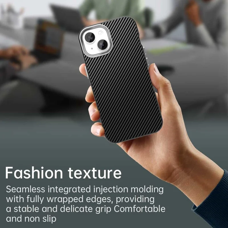 For iPhone 15 Case Cell Phone Hybrid Back Cover Carbon Fiber Texture - Black
