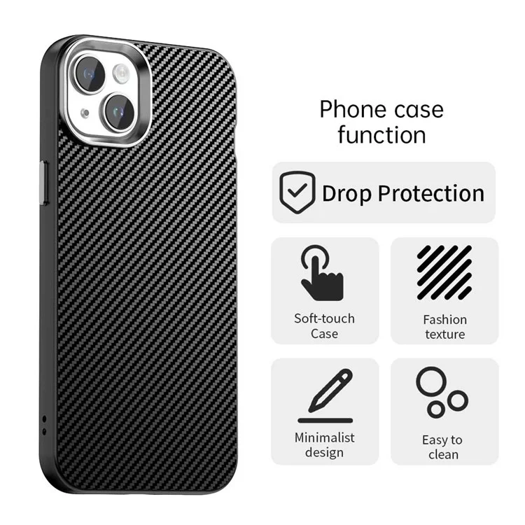 Per iPhone 15 Plus / 14 Plus Custodia Ibrida Retro in Fibra di Carbonio - Nero