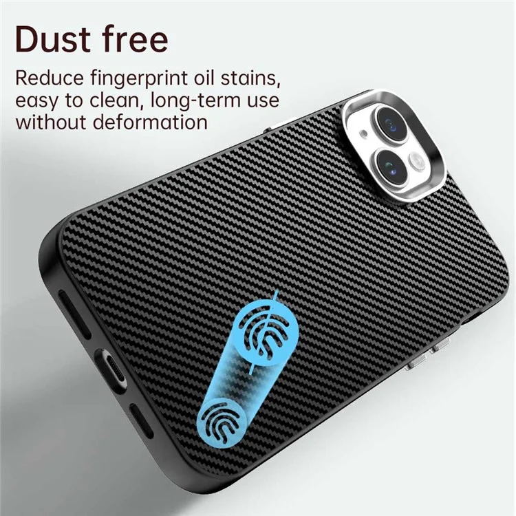 Per iPhone 15 Plus / 14 Plus Custodia Ibrida Retro in Fibra di Carbonio - Nero