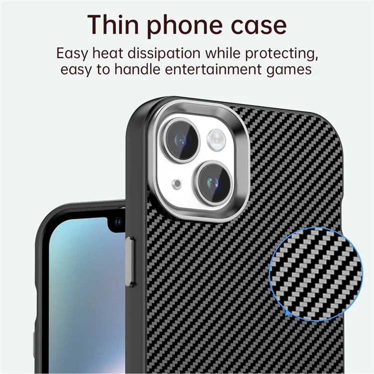 Per iPhone 15 Plus / 14 Plus Custodia Ibrida Retro in Fibra di Carbonio - Nero