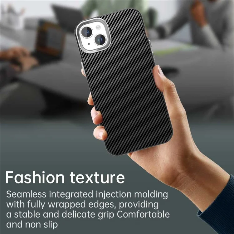 Per iPhone 15 Plus / 14 Plus Custodia Ibrida Retro in Fibra di Carbonio - Nero