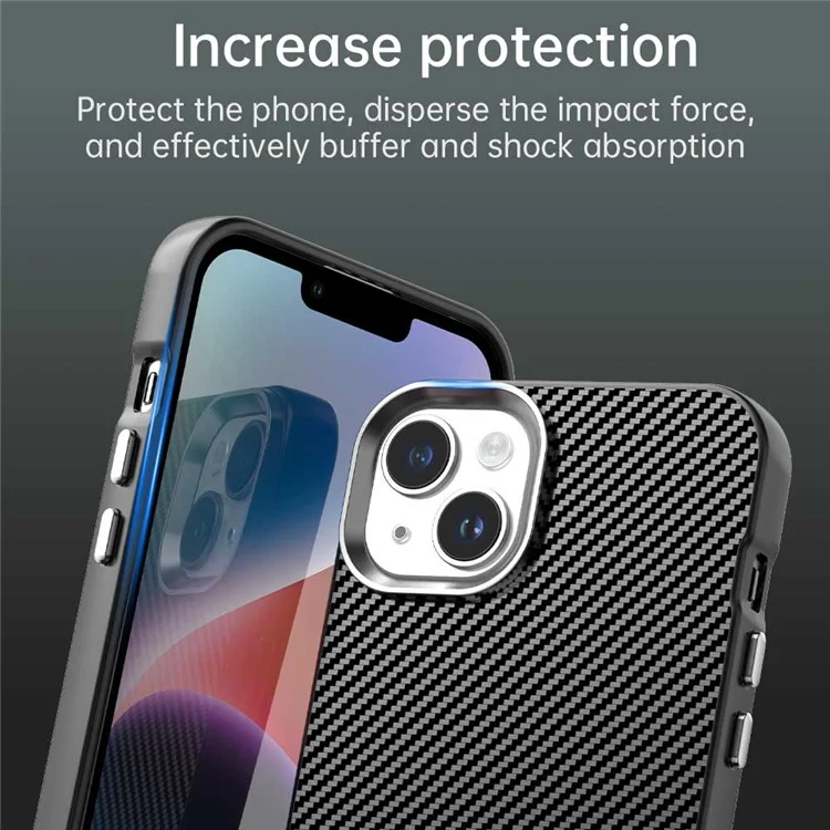 Per iPhone 15 Plus / 14 Plus Custodia Ibrida Retro in Fibra di Carbonio - Nero