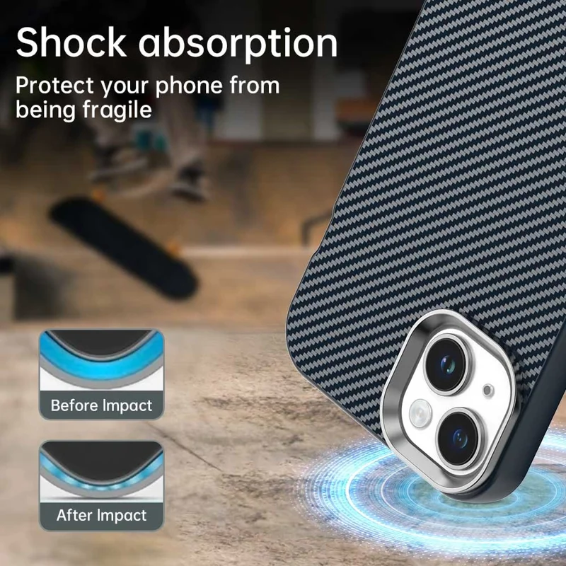 For iPhone 15 Plus / 14 Plus Case Cell Phone Hybrid Back Cover Carbon Fiber Texture - Blue