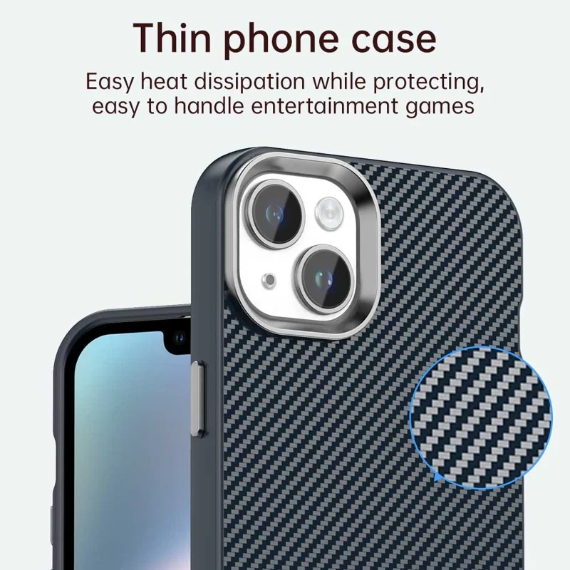 For iPhone 15 Plus / 14 Plus Case Cell Phone Hybrid Back Cover Carbon Fiber Texture - Blue