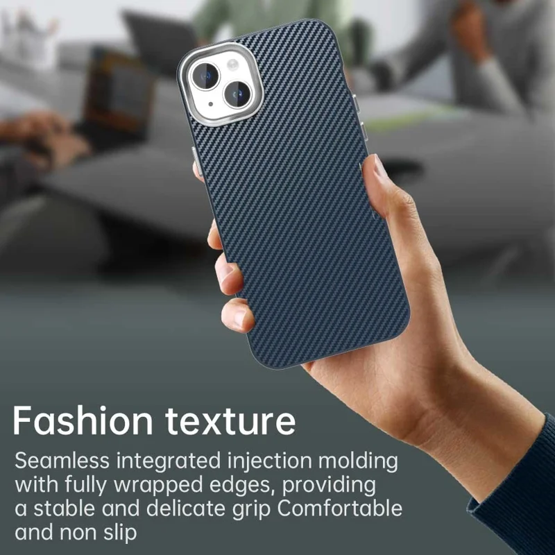 For iPhone 15 Plus / 14 Plus Case Cell Phone Hybrid Back Cover Carbon Fiber Texture - Blue