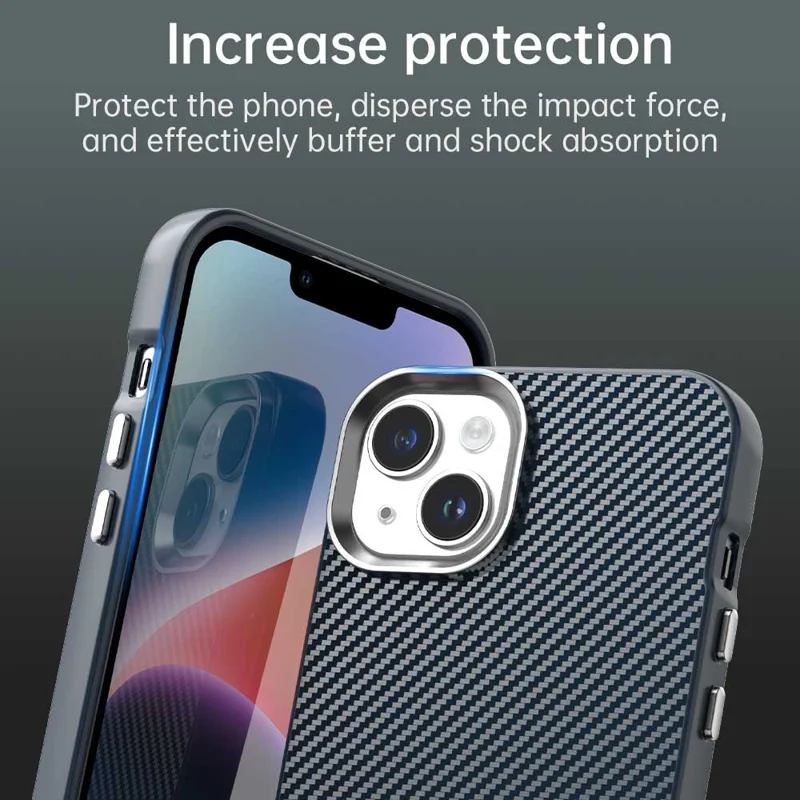 For iPhone 15 Plus / 14 Plus Case Cell Phone Hybrid Back Cover Carbon Fiber Texture - Blue