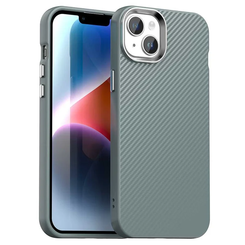 For iPhone 14 / 13 Case Cell Phone Hybrid Back Cover Carbon Fiber Texture - Grey