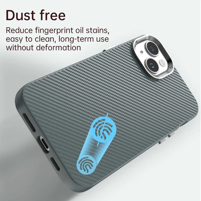 For iPhone 14 / 13 Case Cell Phone Hybrid Back Cover Carbon Fiber Texture - Grey