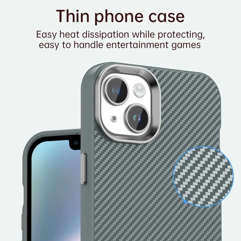 For iPhone 14 / 13 Case Cell Phone Hybrid Back Cover Carbon Fiber Texture - Grey