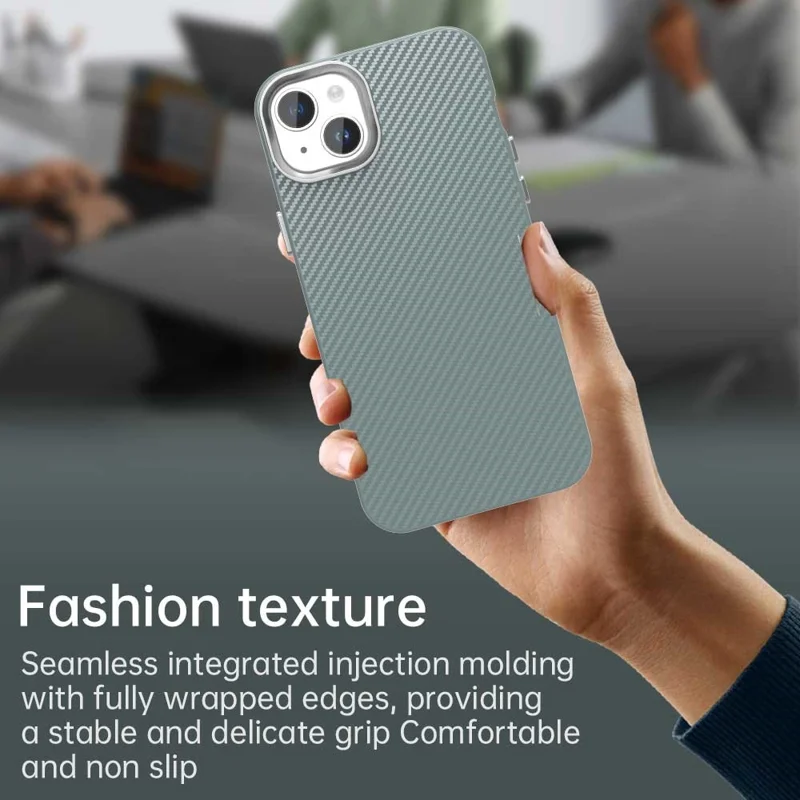 For iPhone 14 / 13 Case Cell Phone Hybrid Back Cover Carbon Fiber Texture - Grey