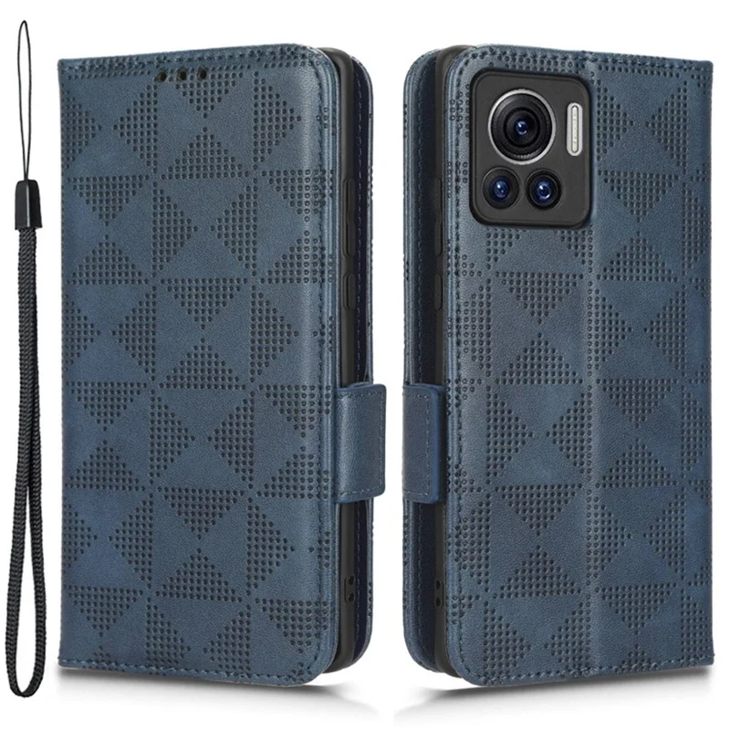 For Motorola Moto X30 Pro 5G / Edge 30 Ultra 5G Imprinted Triangle Pattern Phone Stand Case PU Leather Magnetic Clasp Wallet Cover - Blue