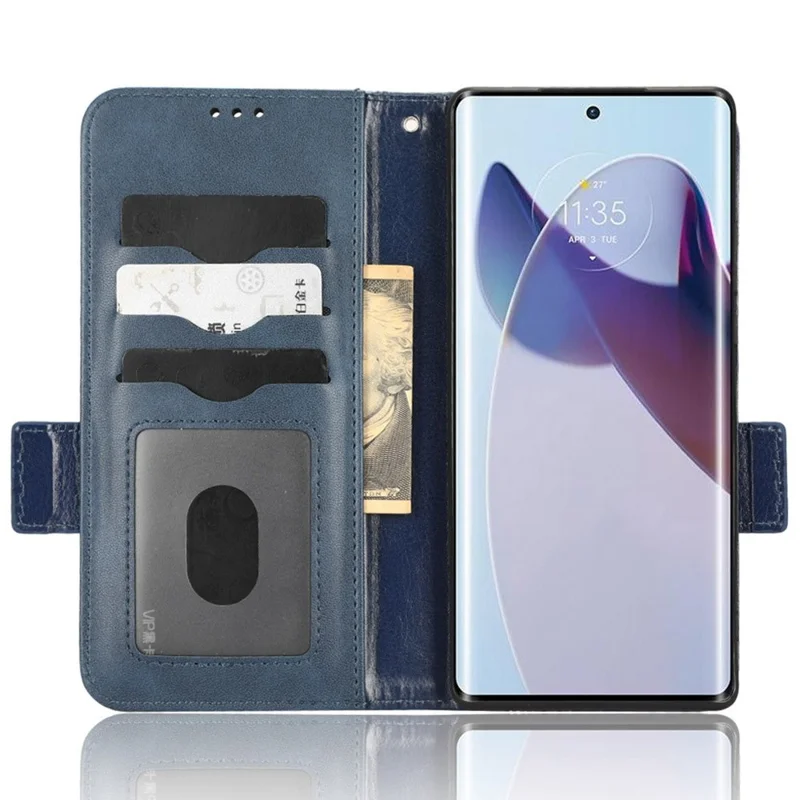 For Motorola Moto X30 Pro 5G / Edge 30 Ultra 5G Imprinted Triangle Pattern Phone Stand Case PU Leather Magnetic Clasp Wallet Cover - Blue