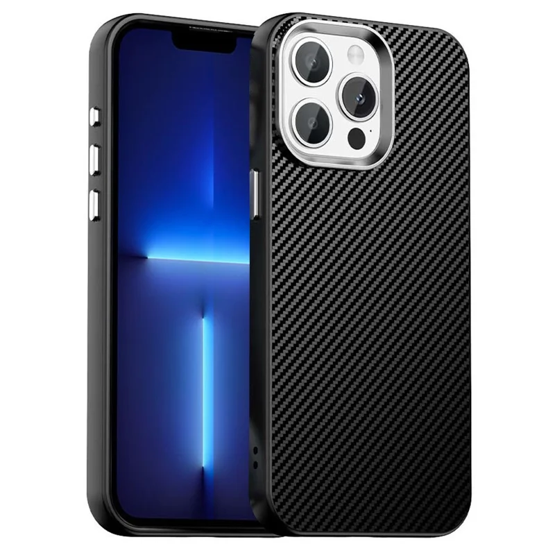 Custodia per iPhone 13 Pro Max Ibrida Back Cover Texture Fibra di Carbonio - Nero