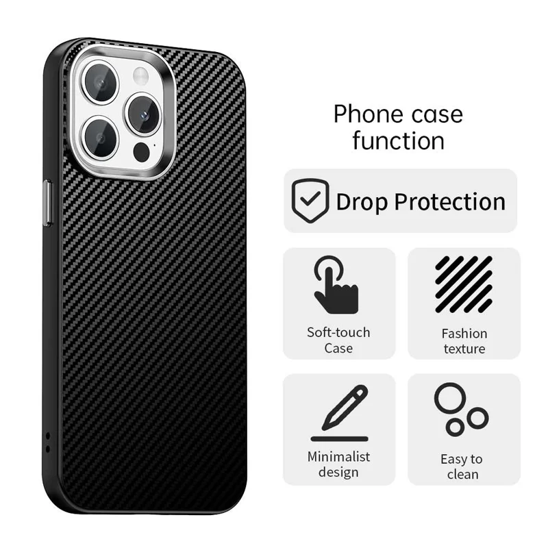 Custodia per iPhone 13 Pro Max Ibrida Back Cover Texture Fibra di Carbonio - Nero
