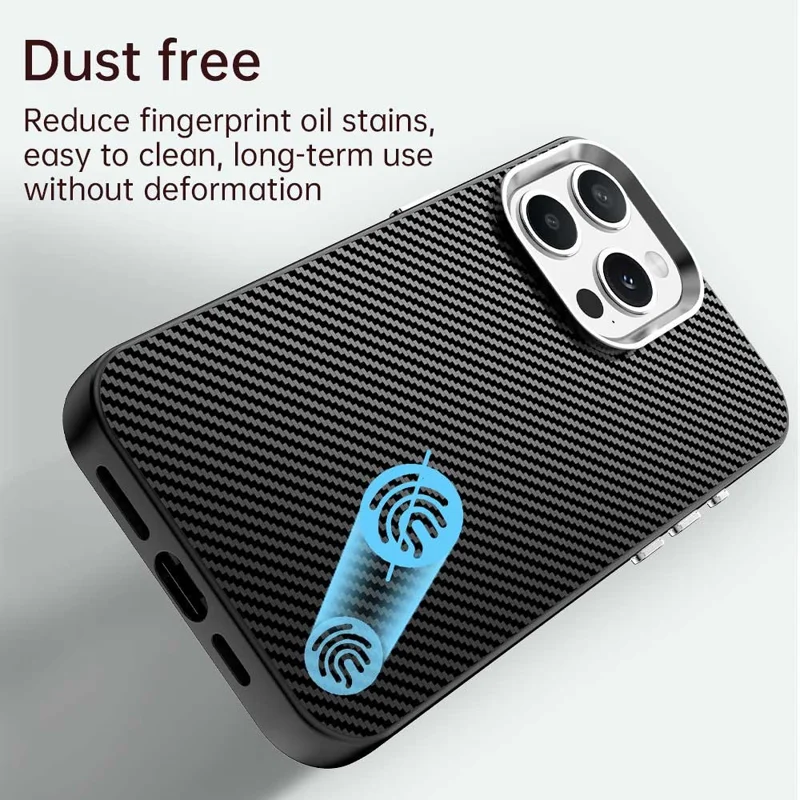 Custodia per iPhone 13 Pro Max Ibrida Back Cover Texture Fibra di Carbonio - Nero