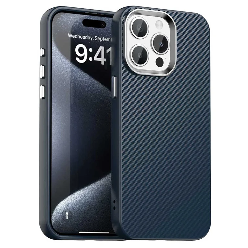 For iPhone 14 Pro Case Cell Phone Hybrid Back Cover Carbon Fiber Texture - Blue
