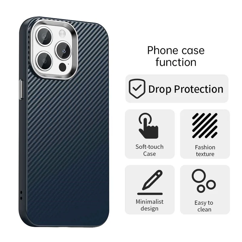 For iPhone 14 Pro Case Cell Phone Hybrid Back Cover Carbon Fiber Texture - Blue
