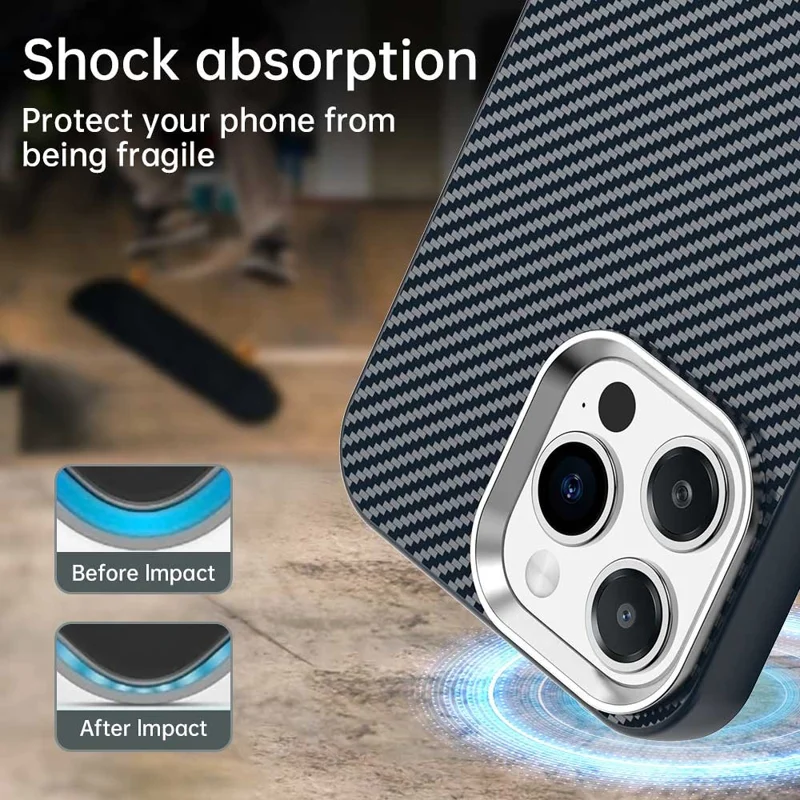 For iPhone 14 Pro Case Cell Phone Hybrid Back Cover Carbon Fiber Texture - Blue