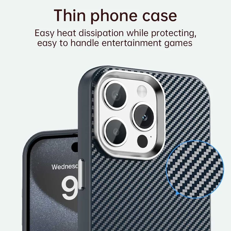 For iPhone 14 Pro Case Cell Phone Hybrid Back Cover Carbon Fiber Texture - Blue