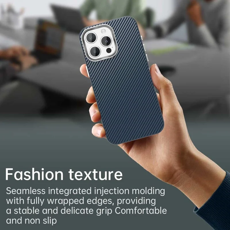 For iPhone 14 Pro Case Cell Phone Hybrid Back Cover Carbon Fiber Texture - Blue