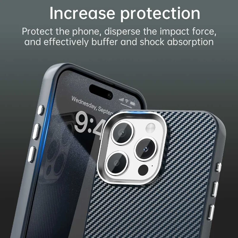 For iPhone 14 Pro Case Cell Phone Hybrid Back Cover Carbon Fiber Texture - Blue