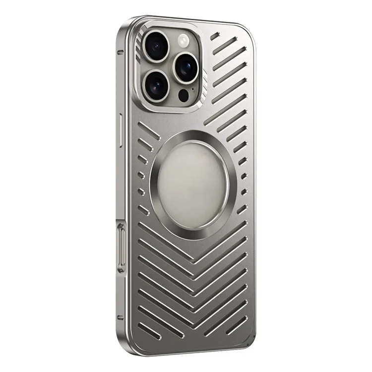 For iPhone 16 Pro Max Case Heat Dissipation Hollow Aluminium Alloy Phone Cover - Titanium