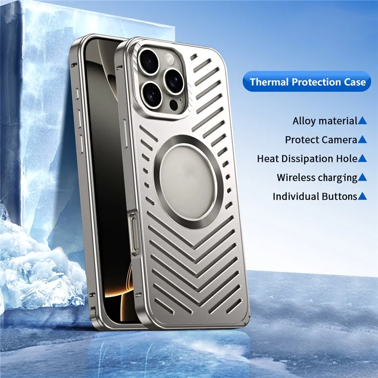 For iPhone 16 Pro Max Case Heat Dissipation Hollow Aluminium Alloy Phone Cover - Titanium