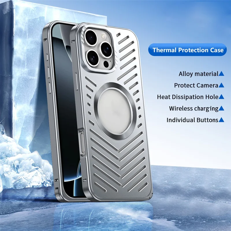 For iPhone 16 Pro Max Case Heat Dissipation Hollow Aluminium Alloy Phone Cover - Grey