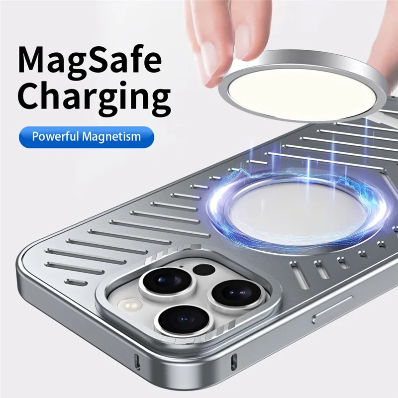 For iPhone 16 Pro Max Case Heat Dissipation Hollow Aluminium Alloy Phone Cover - Grey