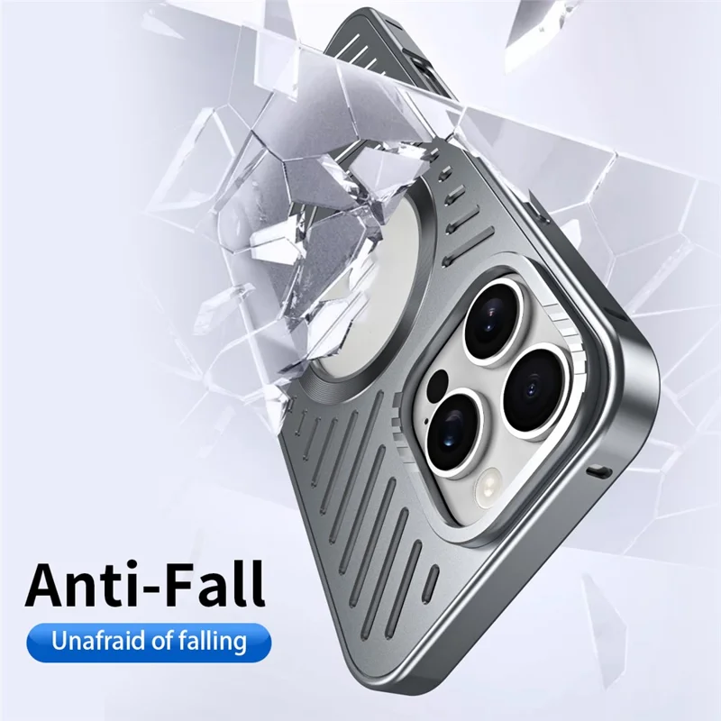 For iPhone 16 Pro Max Case Heat Dissipation Hollow Aluminium Alloy Phone Cover - Grey