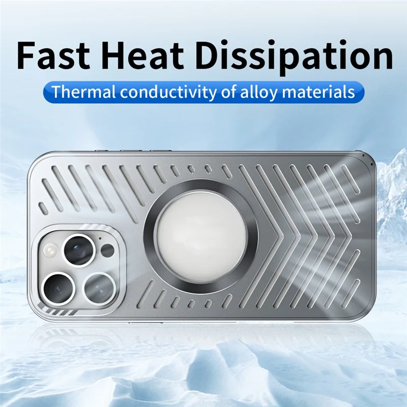 For iPhone 16 Pro Max Case Heat Dissipation Hollow Aluminium Alloy Phone Cover - Grey